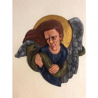 Erzengel Figur mit Engel & Tonfigur, Handgefertigte Keramikskulptur, Engel