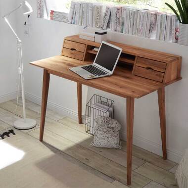 Holz Schreibtisch aus Asteiche Massivholz Aufsatz
