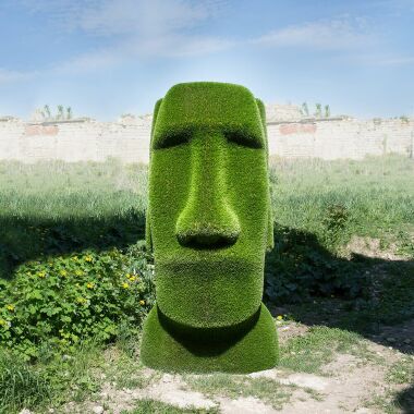 Moai Kopf Gartenfigur Topiary GFK & Kunstrasen Idukan