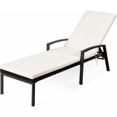 Rattan Sonnenliege, Liegestuhl mit Verstellbarer Rückenlehne, Gartenliege
