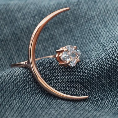 Statement-Ring aus Gold & Kristall Rose Gold Sonne Und Mond Ring, Halbmond