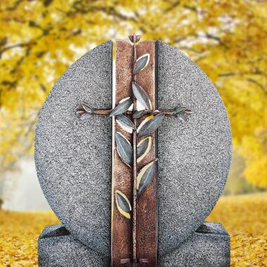 Urnengrabstein mit Kreuz & Granit Einzelgrab Grabdenkmal mit Bronze Symbol