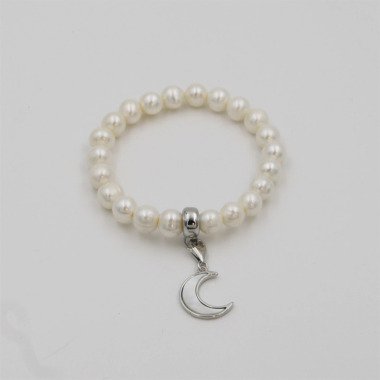Armband Süßwasser Perlen Mit Charm Anhänger Neumond Oder Stern Silber