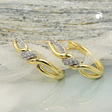 Creole Earrings 18 X 4 Mm Folding Hinge Crosses Zirconias 9Kt Gold