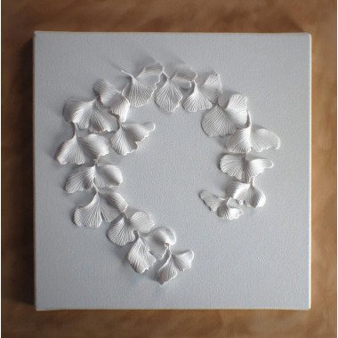 Ginkgo Blätter Wandskulptur 3D Biloba Clay Wandkunst Weiß Auf Dekorativer