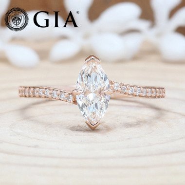 Gold-Ehering mit Diamant & Gia Zertifizierte If Klarheit H Farbe Marquise