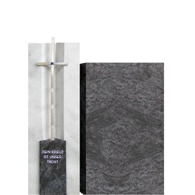 Grabmal Naturstein schwarz & weiß mit Kreuz Sora