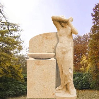 Grabstein für Einzelgrab mit Statue & Grabstein Trauernde Frau