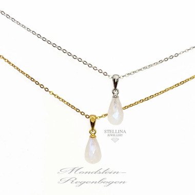 Halskette 925 Silber -Oder Gold Plattiert 18 K, Regenbogen-Mondstein/Facettiert