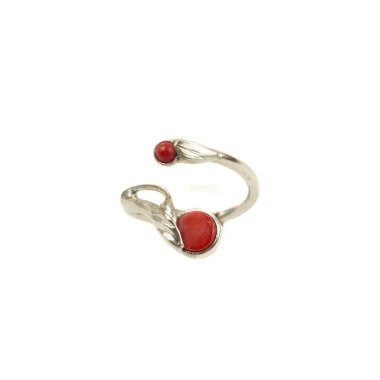Ring, Fingerring Aus Silber Mit Roten Korallen, Handgearbeitet, 514S