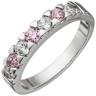 SIGO Damen Ring 925 Sterling Silber mit Zirkonia rosa und weiß Silberring