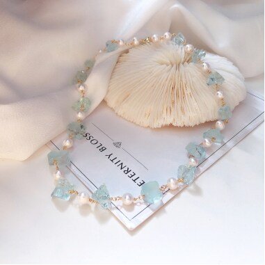 Aquamarin Perlen Halskette, Handgemachtes Schmuck, März Geschenke, Heilung