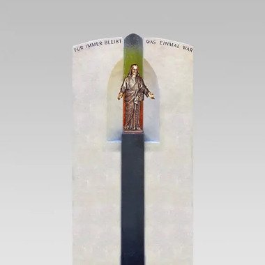 Familiengrabstein Doppelgrab mit Jesus & Doppelgrabstein Granit Bronze Christus Figur Mea Culpa