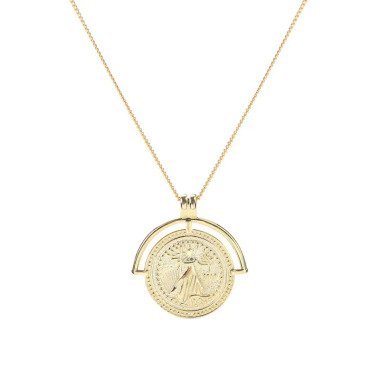 Halskette Silber 925/ 18 Karat Vergoldet/Münze Medaillon Silberkette Goldkette