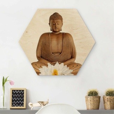 Hexagon-Holzbild Lotus Holz Buddha