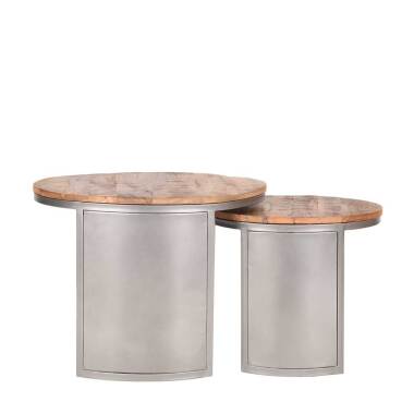 Runder Holztisch & Sofatische in Grau und Mangobaum rund (zweiteilig)