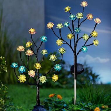 XL Solar Gartenstecker BLUME 2er Set Murano Optik LED Garten Beleuchtung