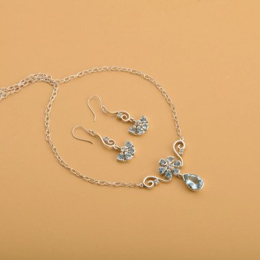 Blauer Topas Halskette, Brautschmuck, Blumen