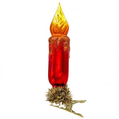 Christbaumschmuck Kerze auf Clip, weihnachtsrot glanz, mundgeblasen