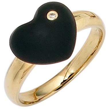 Diamantschmuck in Schwarz & SIGO Damen Herz Ring 585 Gold Gelbgold 1 Onyx schwarz 1 Diamant