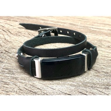 Fitbit Inspire Band Double Wrap Silber & Schwarzes Armband Slim Echtleder