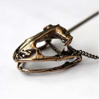 Frosch Schädel Anhänger Halskette Solide Juweliere Bronze Poliert Oxidiert