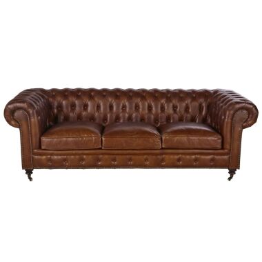 Gestepptes -Sofa 4-Sitzer aus Leder, braun Vintage