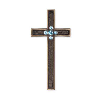 Grabkreuz mit Kreuz & Kleines Kreuz Bronze/Alu mit blauen Swarovskisteinen