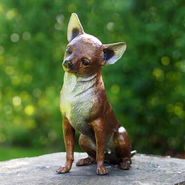 Grabschmuck Sockel aus Bronze & Hundefigur in Lebensgröße Chihuahua aus
