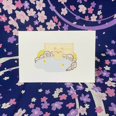 Hot Spring Katze Postkarte/Mini Print