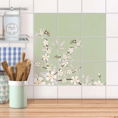 Klebefliesen für Küche & Bad Design: White Blossoms 20x20 cm
