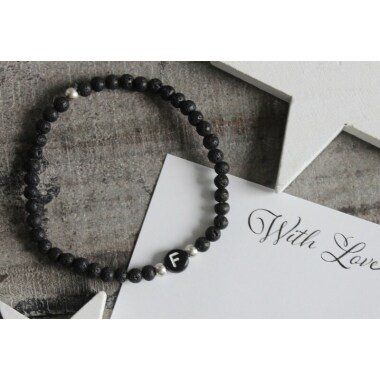 Lava Perlen Armband Mit Buchstaben in Schwarz Oder Weiß, Geschenke Für