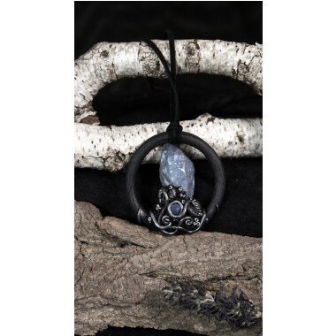 Runder Hexen Amulett Moon Aura Circle, Blauer Titanium Aura Quarz, Zauber