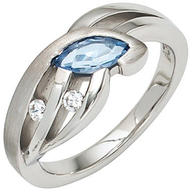 SIGO Damen Ring 925 Sterling Silber mattiert mit Zirkonia hellblau blau Silberri