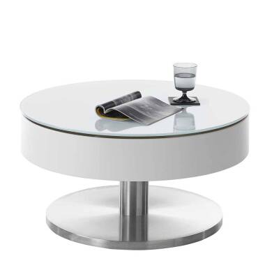 Sofa Tisch mit Staufach in Weiß & Silber Retrostil