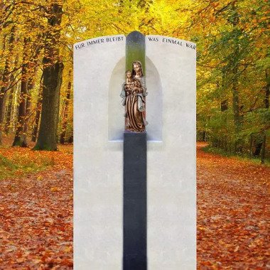 Urnengrabstein mit Statue & Stilvoller Grabstein mit Madonna Figur