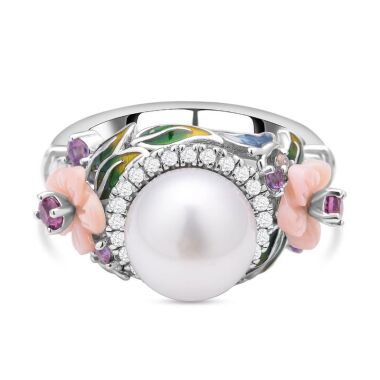 Weißer Südsee Perlen und rosa Perlmutt Ring