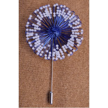 Anstecknadel/Brosche Blume Blau Mit Satanierten Bergkristallperlen