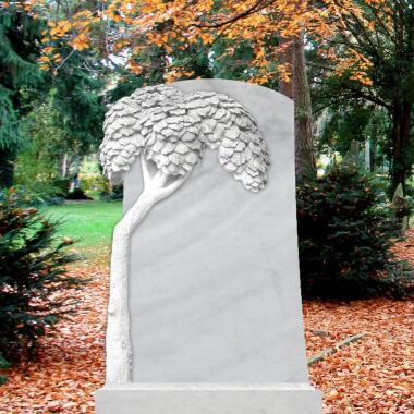 Ausgefallener Grabstein in Weiß & Grabstein Marmor weiß mit Baum Motiv