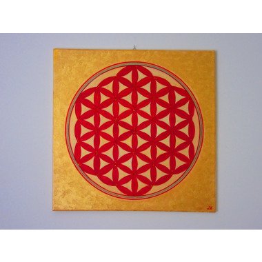 Bild, Wandbild, Acryl, Malerei, Kunst, Blume Des Lebens, Gold, Rot, Mandala