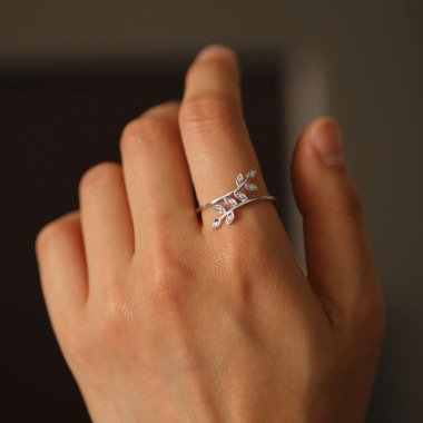 Diamantschmuck & Twist Leaf Einzigartiger Diamant Ring, 14K Massiver Gold