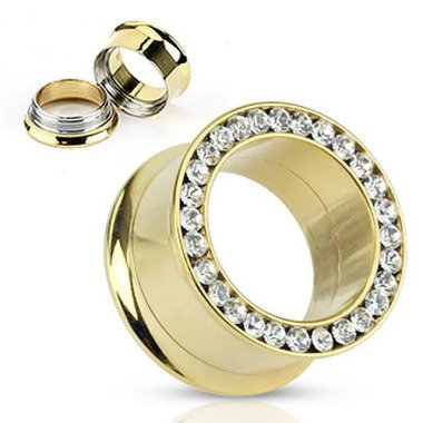Flesh Tunnel aus Metall & Double Flared Flesh Tunnel Gold Plated mit Strass