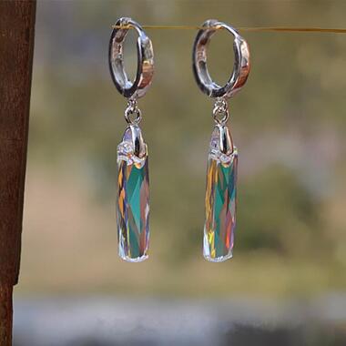 Glasschmuck aus Kupfer & Einfache Mode Aurora Rechteck Long Dangle Ohrringe Frauen Sweet Temperament