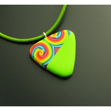 Hippie-Kette aus Leder & Kette Leder Dreieck Polymer Clay Farbig Bunt Regenbogen