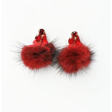 Modeschmuck Ohrringe von Sweet7 aus Strass  Fellimitat in Rot  Gold