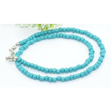 Perlenkette Halskette Türkis Glasperlenkette Länge 60 cm