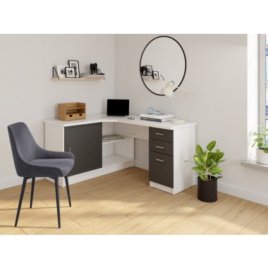 Schreibtisch Ecke & Eckschreibtisch Stauraum NORWY Weiß & Grau