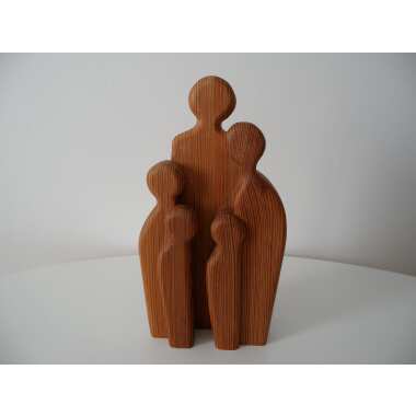 Vintage Holz Skulptur Aus Den 80Ern, Familien Darstellung
