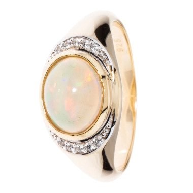 Bicolor-Ring in Silber & Entourage-Ring,Afrikan. Opal, Zirk.,SI 925 bicolor  17 x Afrikanischer