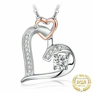 Damen Halskette 925 Sterling Silber | Silberkette Doppel Herz Anhänger